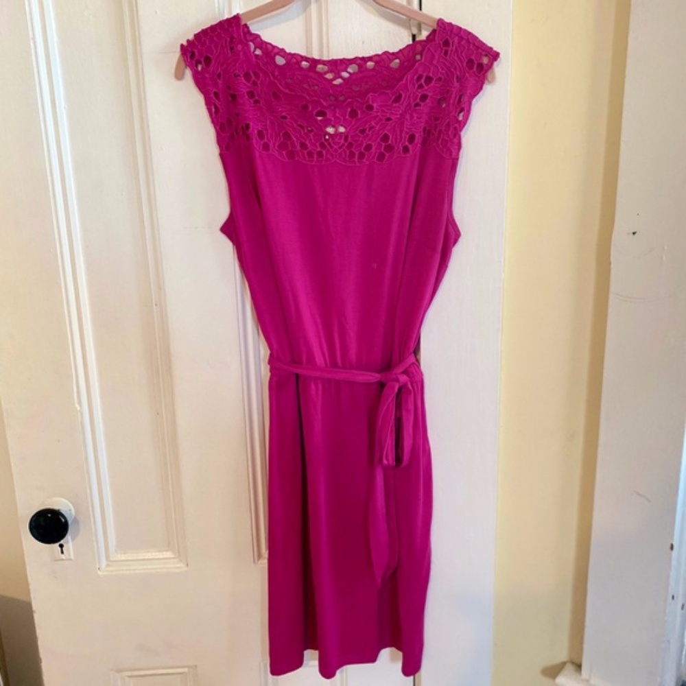 LOFT Sleeveless Midi Belted Sundress Cutout Neckline - Pink Large